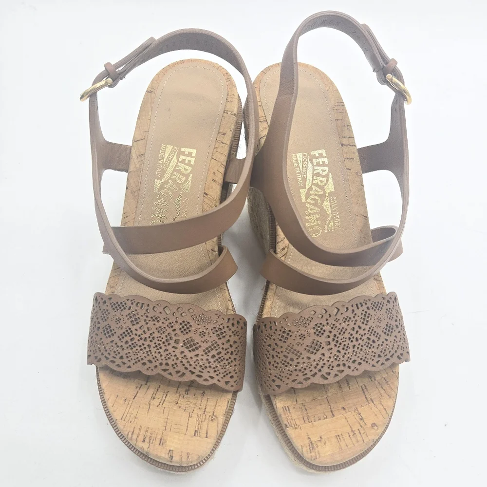 Salvador Ferragamo Gioela Sandals Raffia Wedge Platform‎